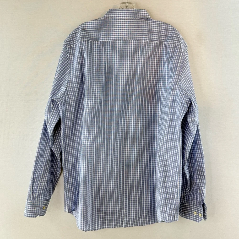 Banana Republic Blue Check Cotton No-Iron Slim Fit Button Down Shirt